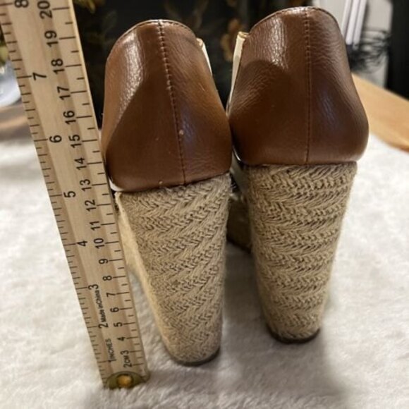 CANDIES Open Toe Beige Espadrille Wedge Platform Heels Elastic Straps Size 7.5M - Picture 8 of 12